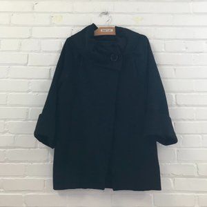 AMERICAN RETRO black 100% wool asymmetrical coat funnel collar trench jacket